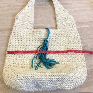Sunhaven Faux Straw Metal Handle Hobo bag - Khaki